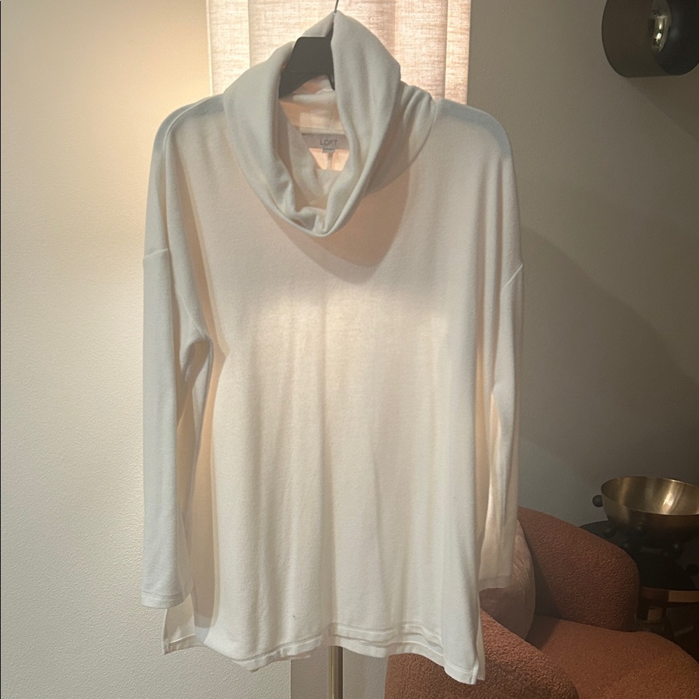 LOFT Cream Cowl Neck Sweater